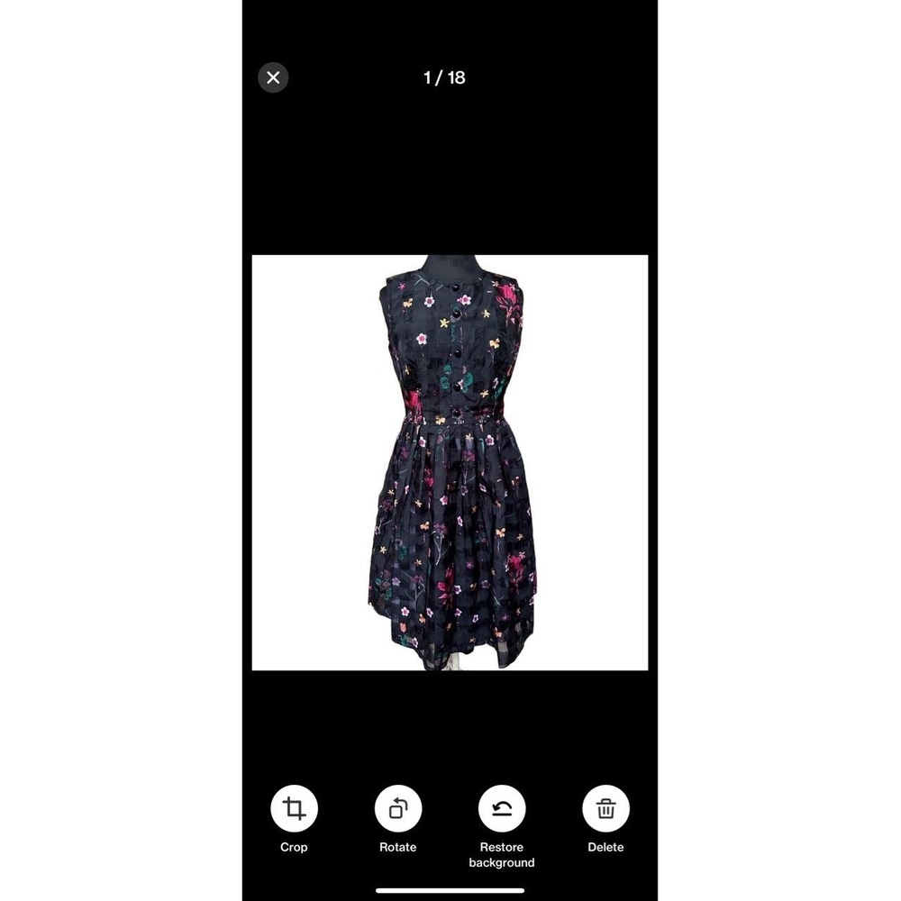 Black Floral Print Pleated Skirt Button Front Sleeveless Dress Large - Picture 8 of 16